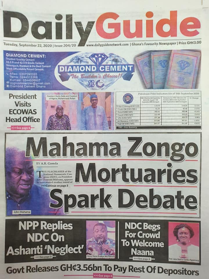 3 19 Newspaper Headlines of TODAY, Tuesday, September 22, 2020