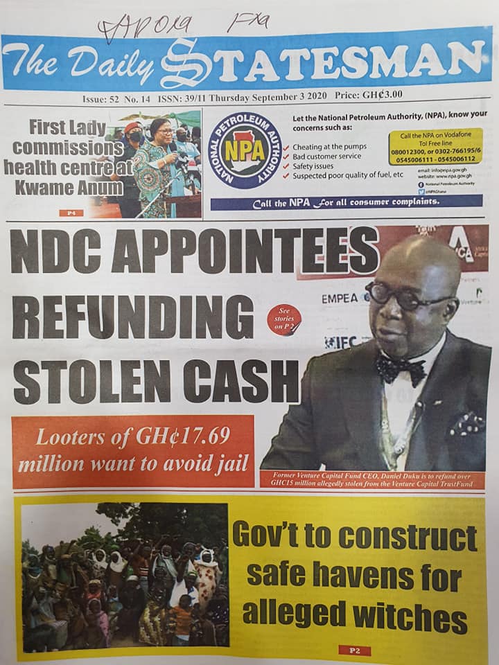 Newspapers Headlines Of Today; Thursday, September 3, 2020