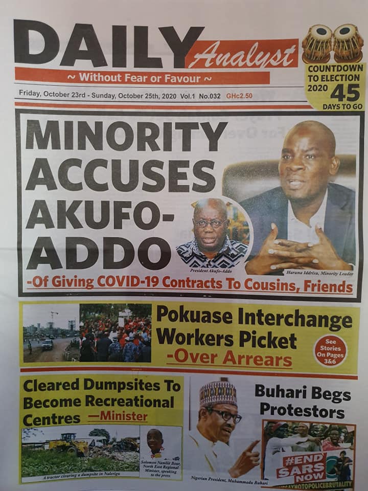 Newspaper headlines of Friday, October 23, 2020 50