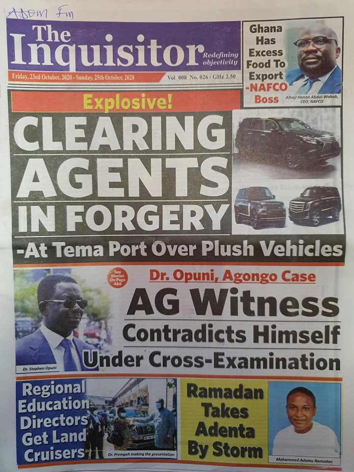 Newspaper headlines of Friday, October 23, 2020 60