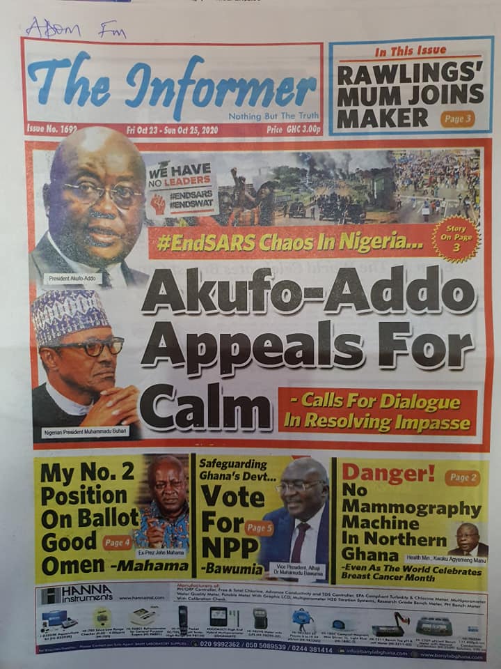 Newspaper headlines of Friday, October 23, 2020 41