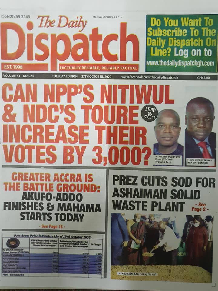 Newspaper headlines of Tuesday, October 27, 2020 54