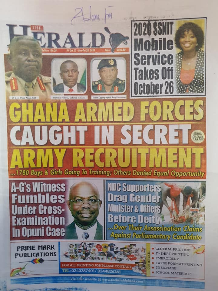 Newspaper headlines of Friday, October 23, 2020 42
