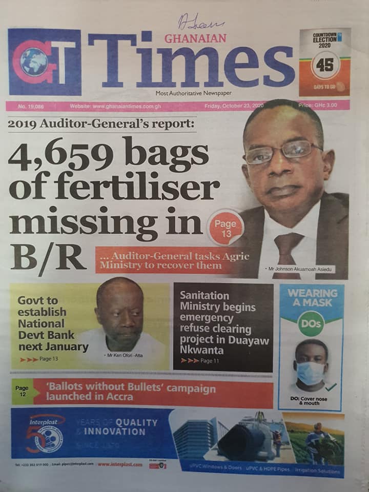 Newspaper headlines of Friday, October 23, 2020 45