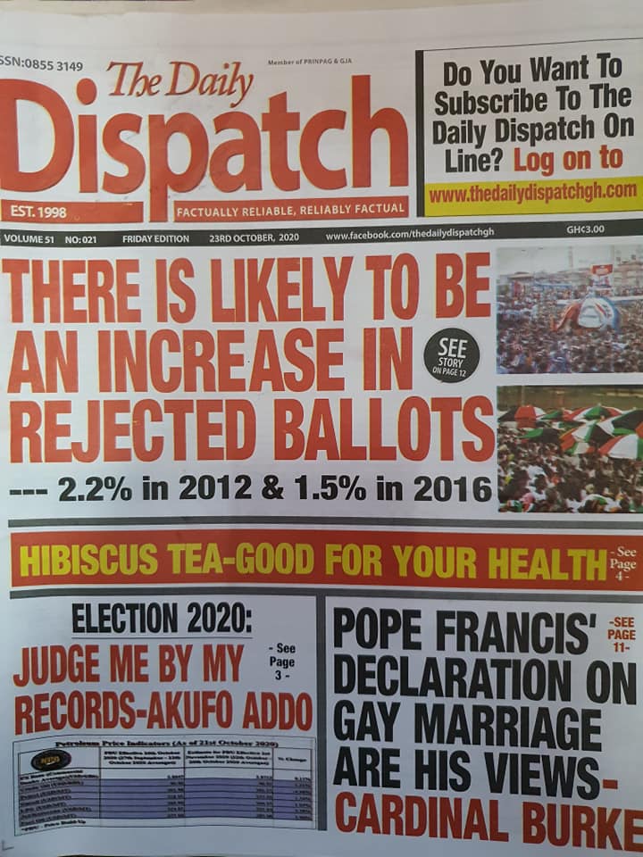 Newspaper headlines of Friday, October 23, 2020 43