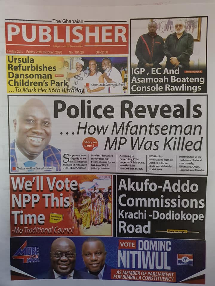 Newspaper headlines of Friday, October 23, 2020 44