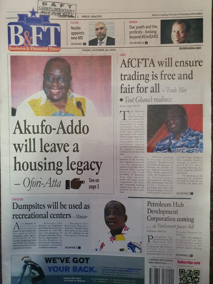 Newspaper headlines of Friday, October 23, 2020 56