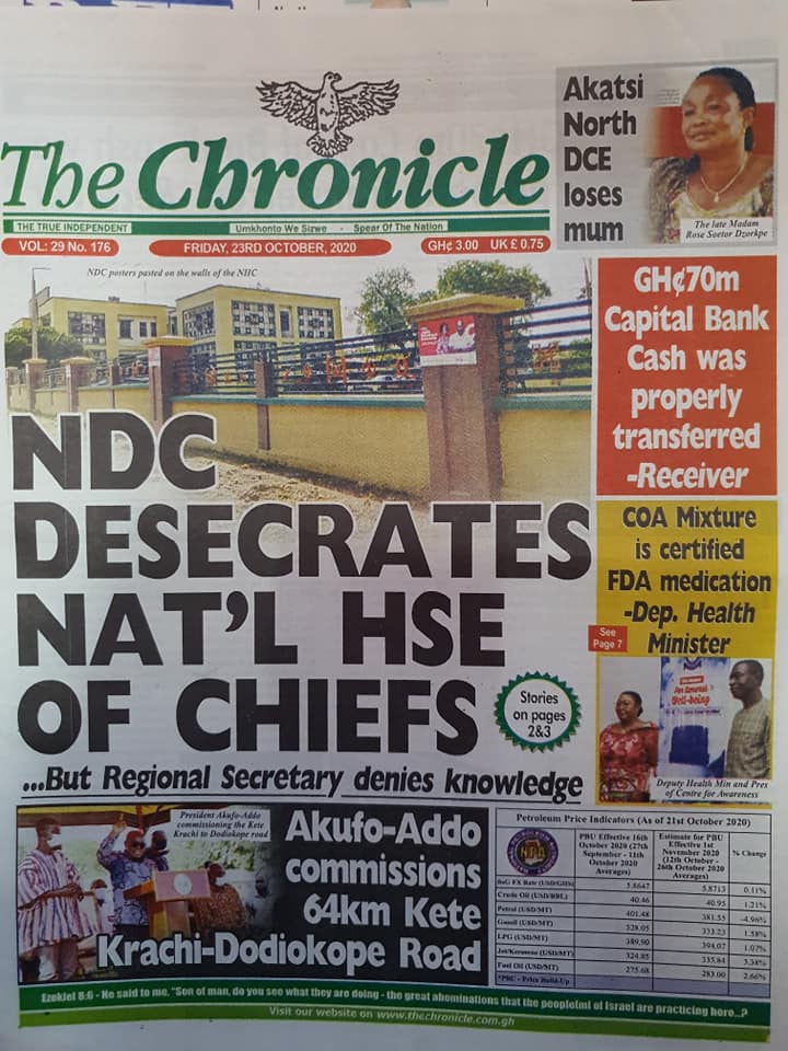Newspaper headlines of Friday, October 23, 2020 52