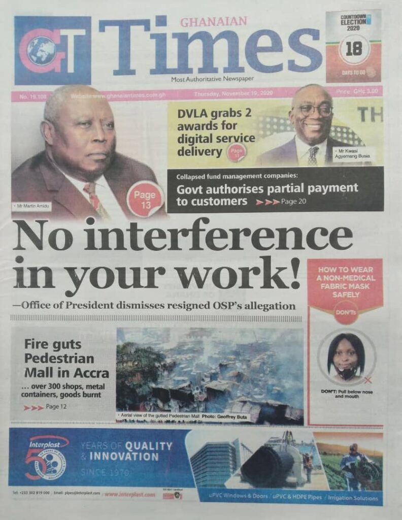 Newspaper headlines of Thursday, November 19, 2020 44