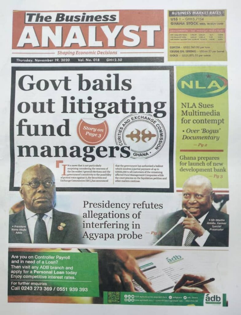 Newspaper headlines of Thursday, November 19, 2020 42