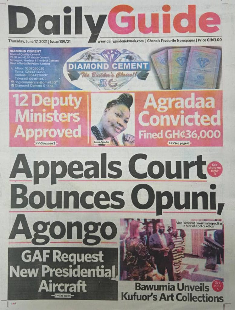 Newspaper Headlines Of Thursday June 17 21 My News Ghana